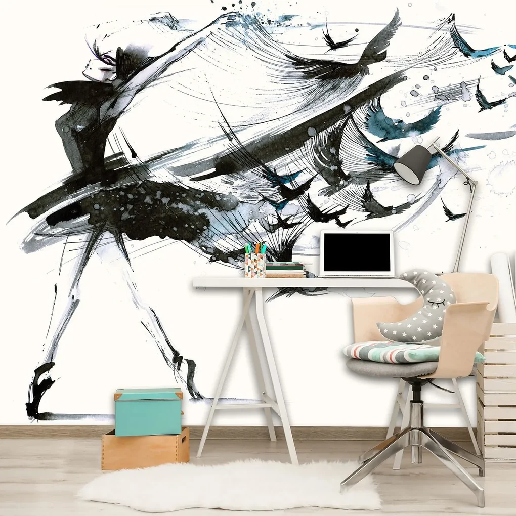 Fototapeta - Dievča havrany (254x184 cm)