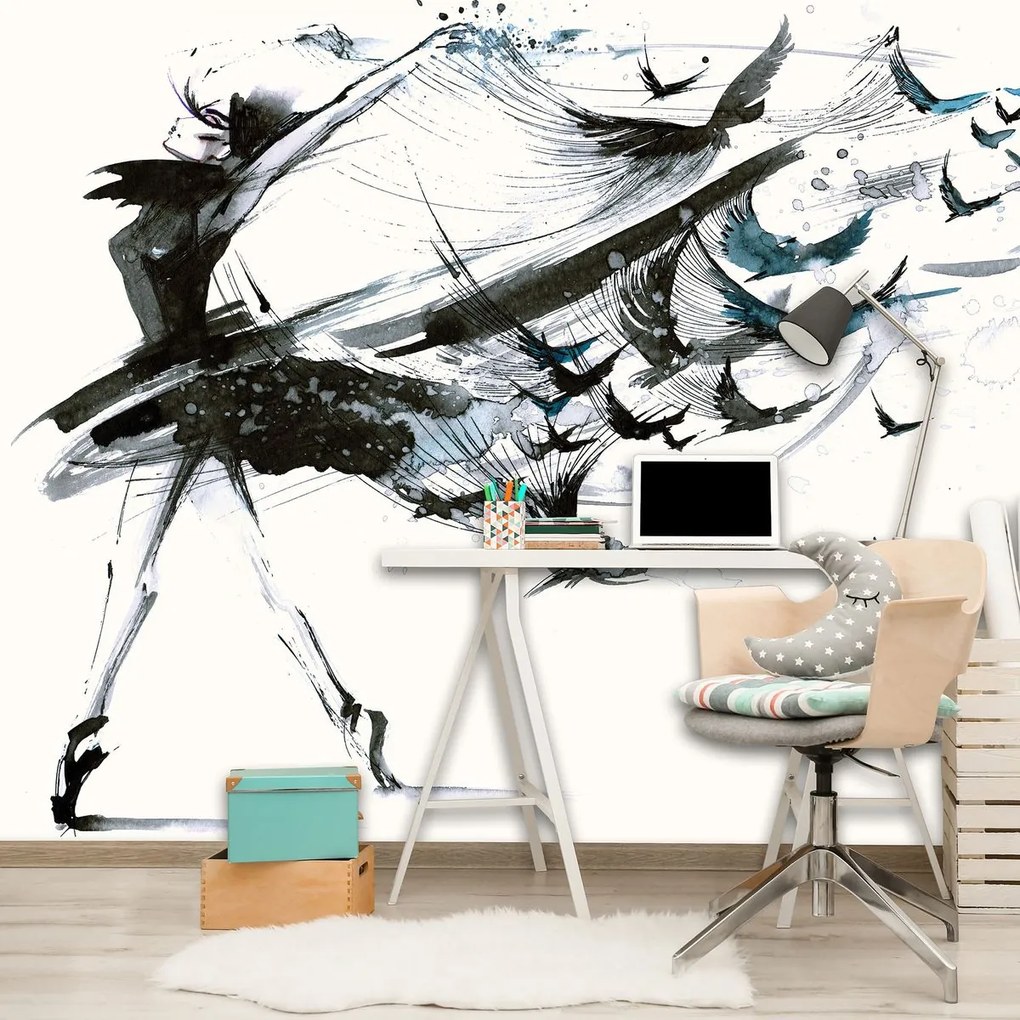 Fototapeta - Dievča havrany (254x184 cm)