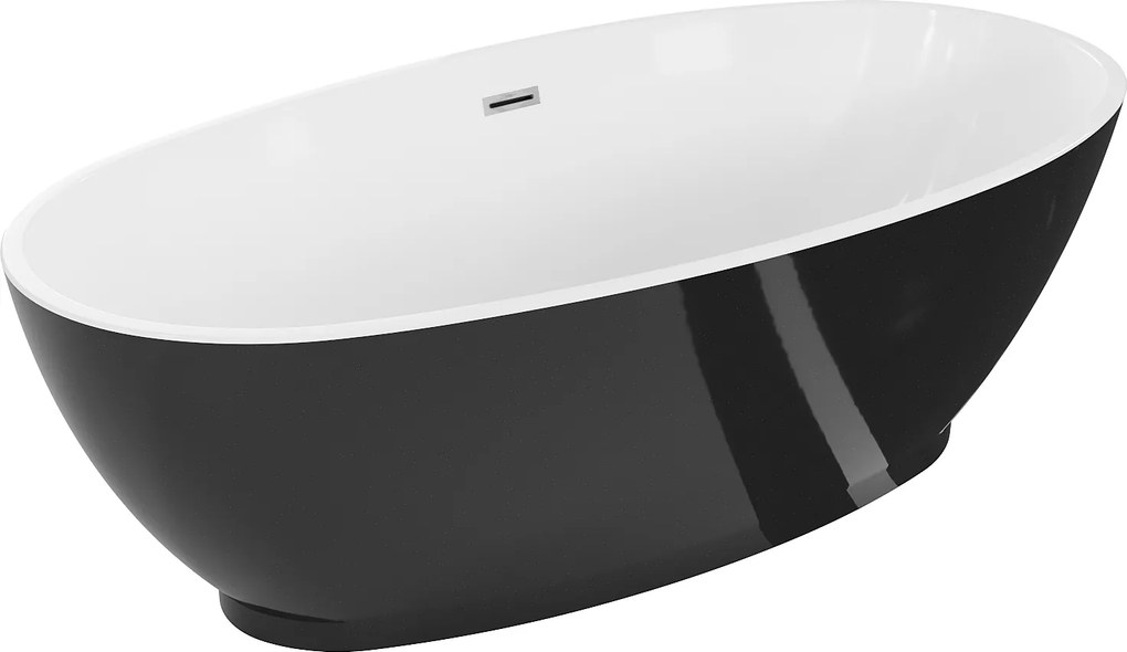 Mexen Bilbao samostatne stojaca vaňa 180 x 90 cm, biela/čierna, odtok chróm