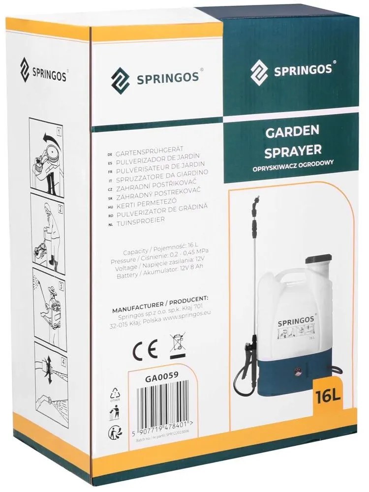 Elektrický akumulátorový postrekovač 16L Springos GA0059