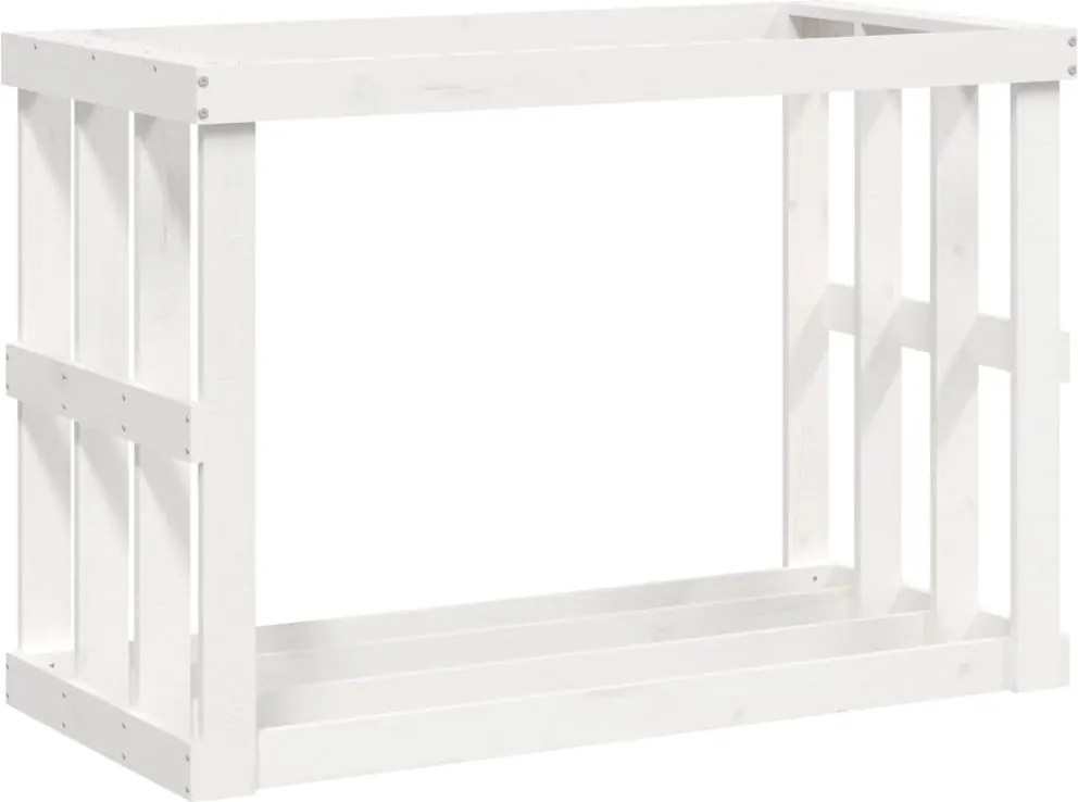 vidaXL Vonkajší držiak na polená biely 108x52x74 cm masívna borovica