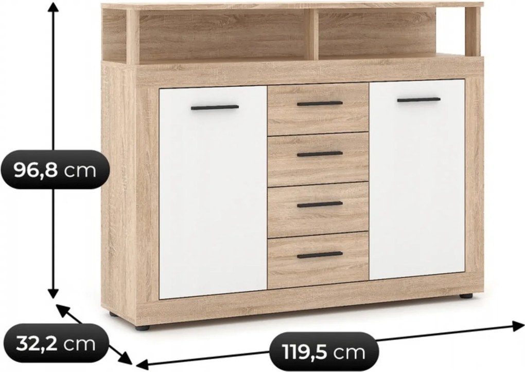 Vintino Komoda LARGO MIDI B 119,5 cm – dub sonoma / biela
