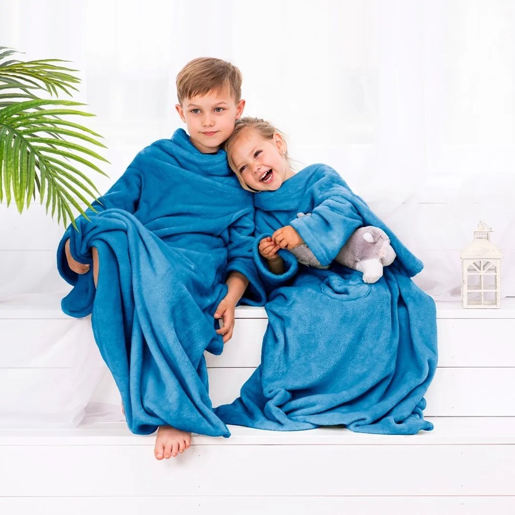 Detská deka s rukávmi DecoKing Lazy tmavomodrá