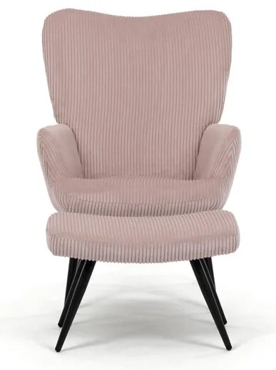 Relaxačné kreslo ušiak s taburetom ROYAL — kov, menčester, ružová