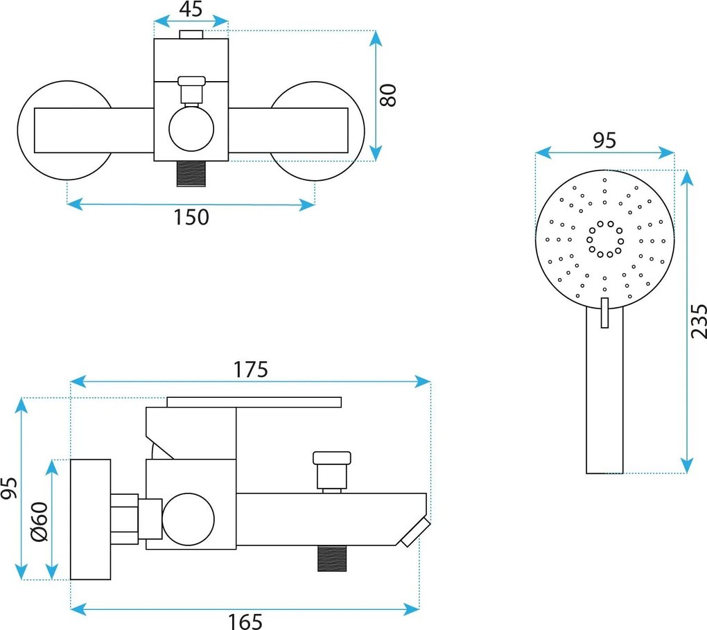 Rea Ontario, vaňová batéria s ručnou sprchovou súpravou, grafitová, REA-B5515