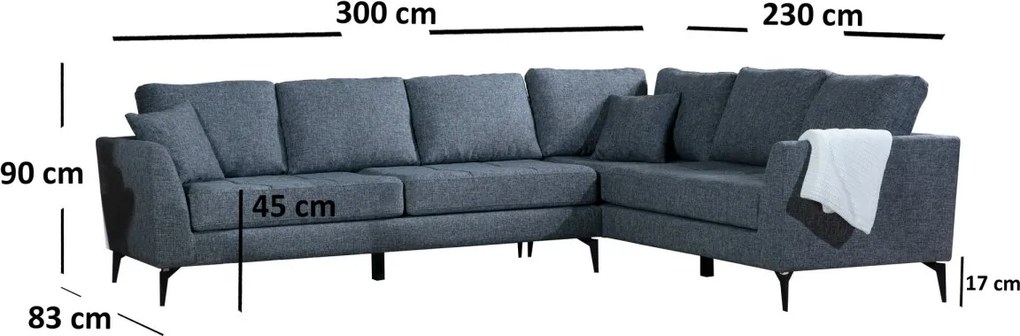 Rohová sedacia súprava Tempo 300 cm tmavosivá pravá