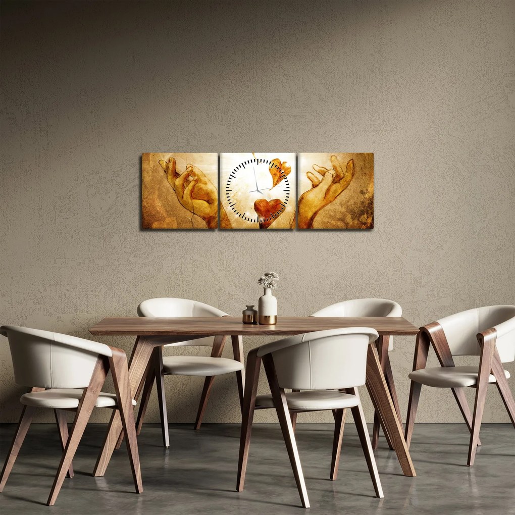 Obraz - Maľba rúk plných lásky (s hodinami) (90x30 cm)