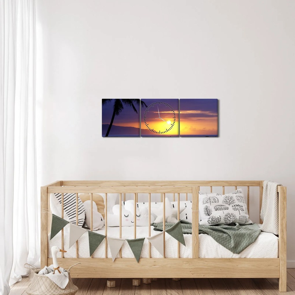 Obraz západu slnka nad morom (s hodinami) (90x30 cm)