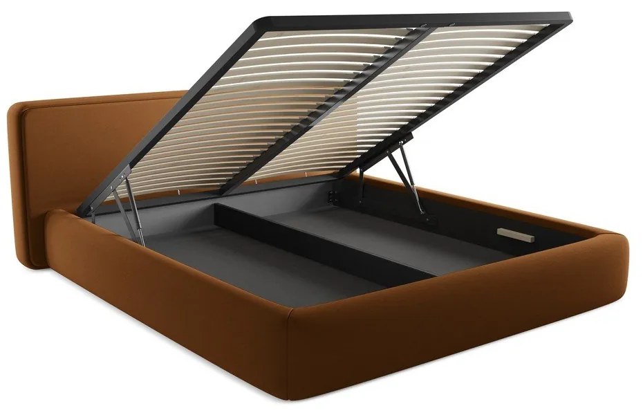 Čalúnená dvojlôžková posteľ v terakotovej farbe s úložným priestorom s roštom 180x200 cm Kiana – Makamii