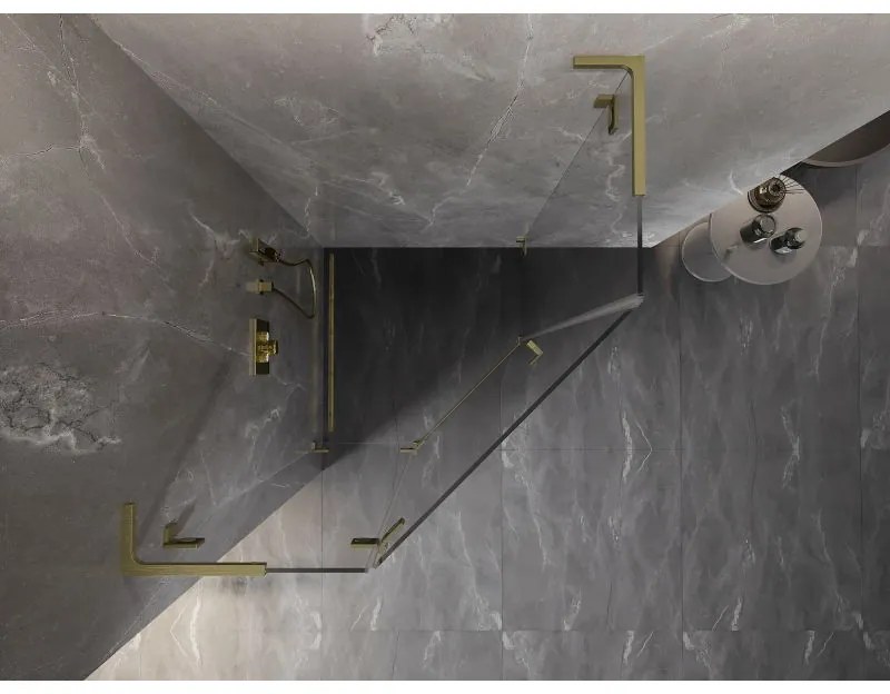 Mexen Lunar, L päťuholníkový sprchový kút naklápací doľava 80 x 80 cm, 8mm číre sklo, zlatý matný profil, 831L-080L-080P-55-00-L