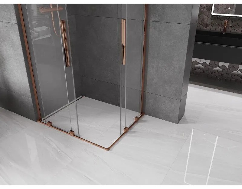 Mexen Velar L Duo, sprchový kút s posuvnými dverami 100 x 90 cm, 8mm číre sklo, ružové zlato, 871-100-090-02-03-60