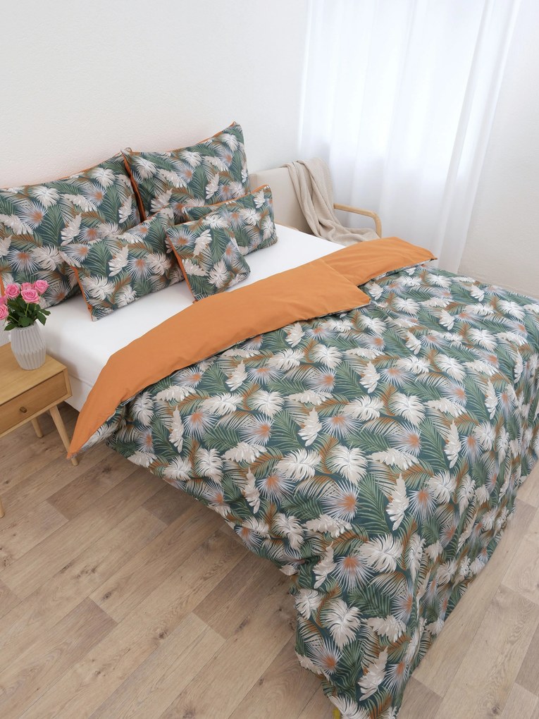 Predĺžené bavlnené obliečky Renforcé – Taisa zelená/terakota