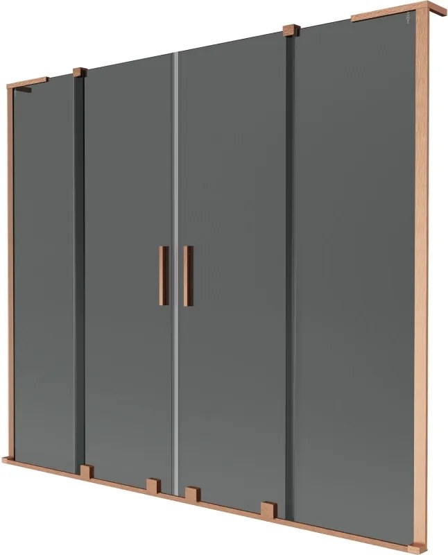Mexen Velar L Duo, 2-krídlová posuvná vaňová zástena 170 x 150 cm, 8mm šedé sklo, medená matná, 896-170-003-42-65