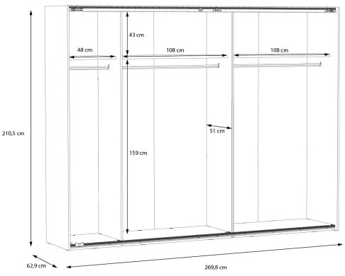 Šatníková skriňa so zrkadlom OREN 270x210 cm dub artisan