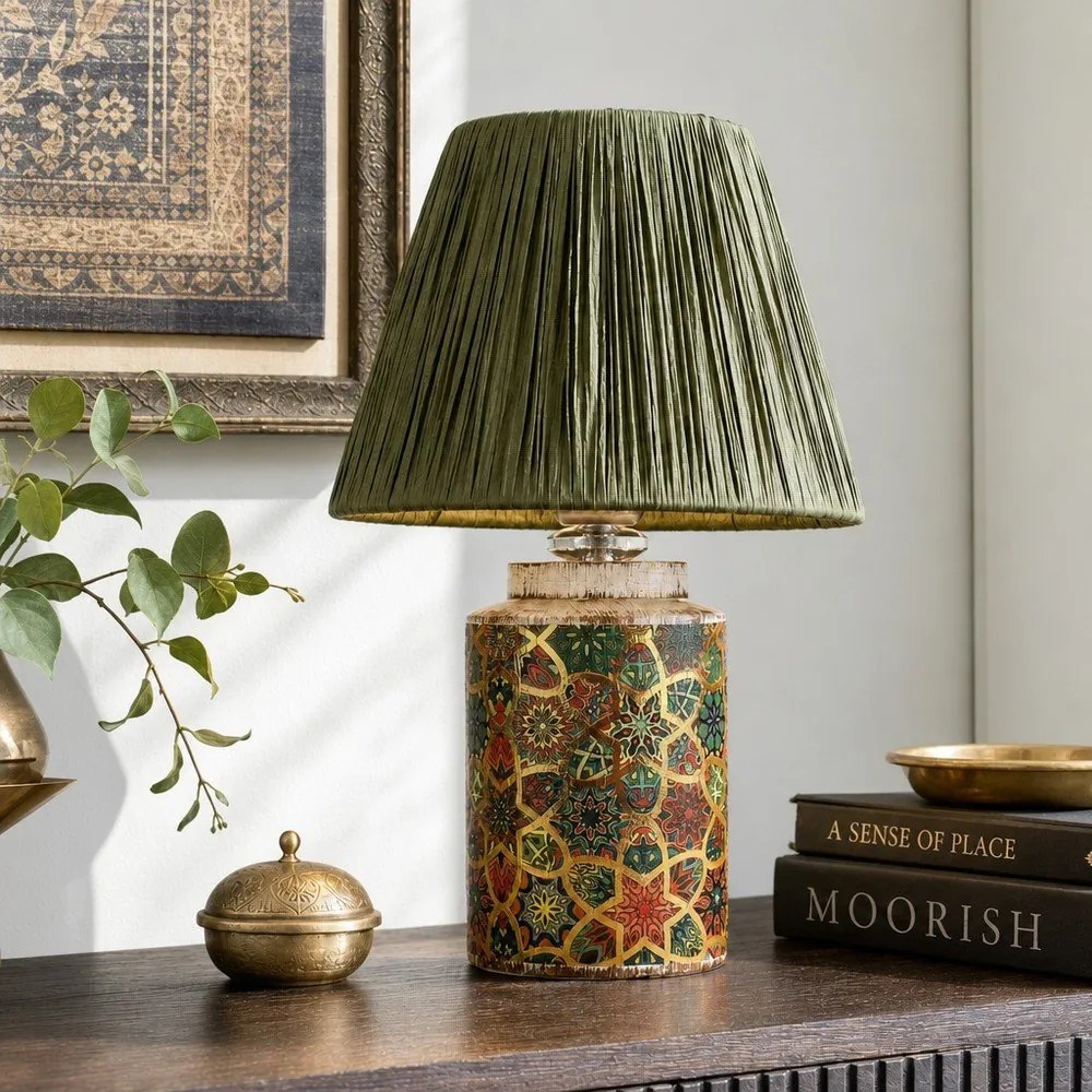 Zelená stolová lampa s tienidlom z papierového výpletu (výška 38 cm) Alev – Opviq lights