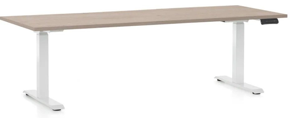 Výškovo nastaviteľný stôl OfficeTech D, 200 x 80 cm, biela podnož, dub