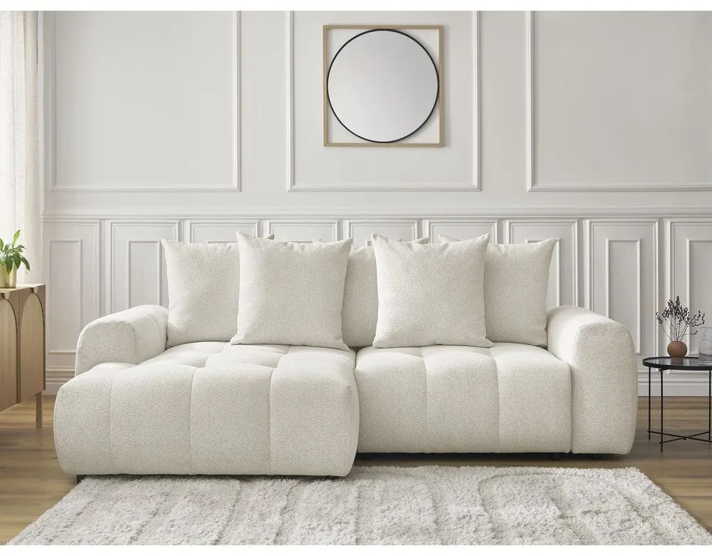 Biela ženilková rozkladacia/s úložným priestorom rohová pohovka (ľavý roh/s leňoškou) Roxelane – Bobochic Paris