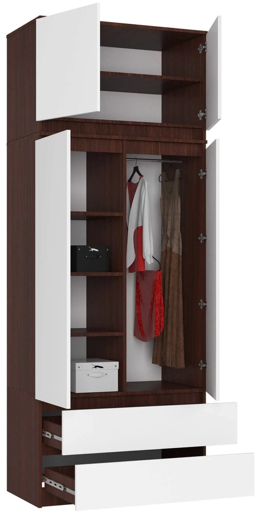 Šatníková skriňa s nadstavcom Star 90 cm wenge/biela