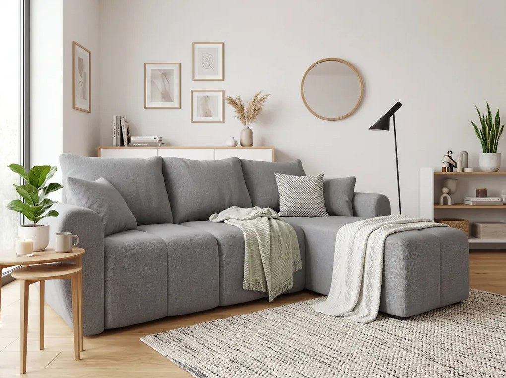 Rozkladacia obojstranná sedacia súprava do L SEVIO 246x145 cm, sivá + 2 vankúšiky ZDARMA
