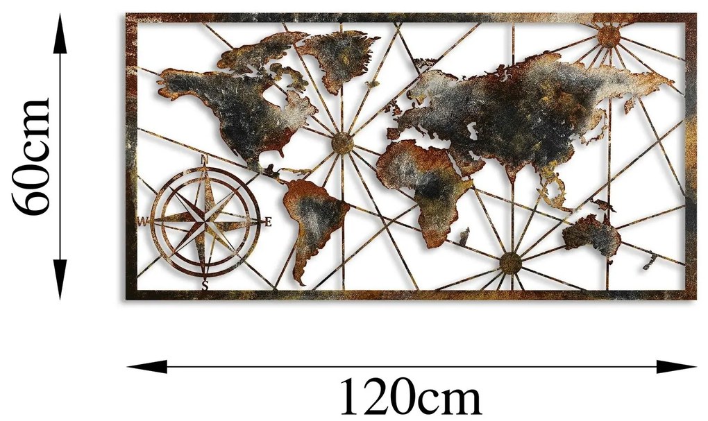 Nástěnná kovová dekorace World Map Large 3 vícebarevná