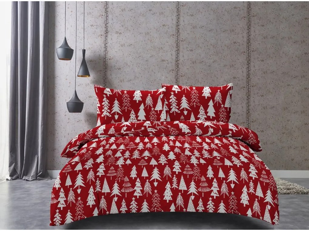Bavlnené obliečky CHRISTMAS TREES červené Rozmer obliečky: 2 ks 70 x 90 cm | 200 x 220 cm