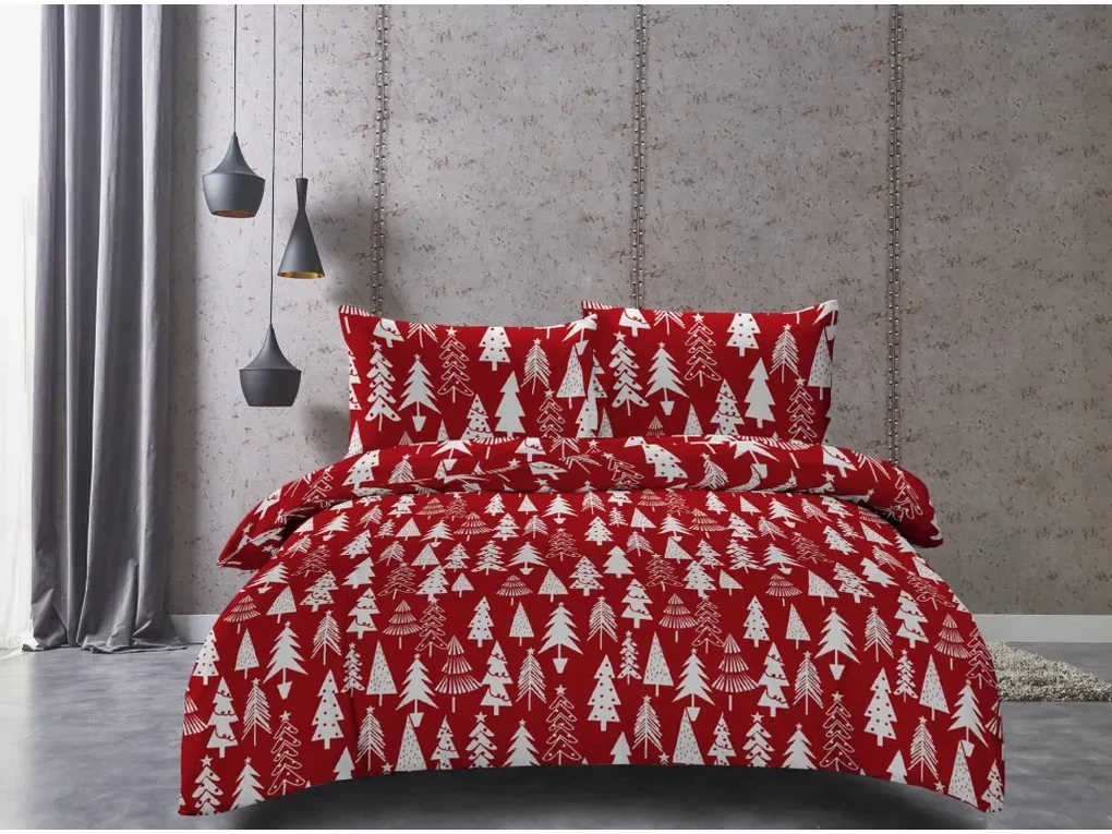 Bavlnené obliečky CHRISTMAS TREES červené Rozmer obliečky: 70 x 90 cm | 140 x 200 cm
