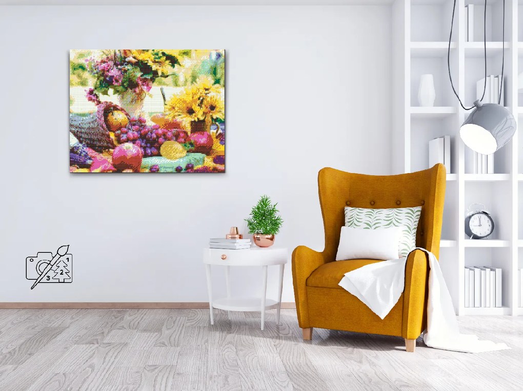 Gario Diamantové maľovanie Kvety s ovocím Rozmery: 50 x 40 cm, Rámovanie: S vnútorným rámom, Diamanty: Okrúhle