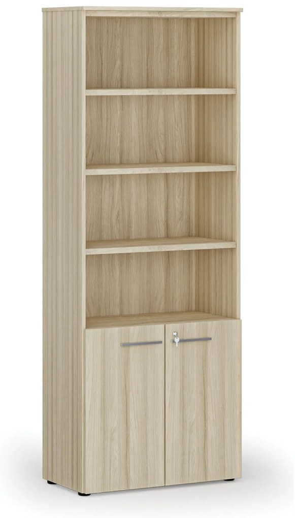 Kombinovaná kancelárska skriňa PRIMO WOOD, dvere na 2 poschodia, 800 x 420 x 2128 mm, dub prírodný