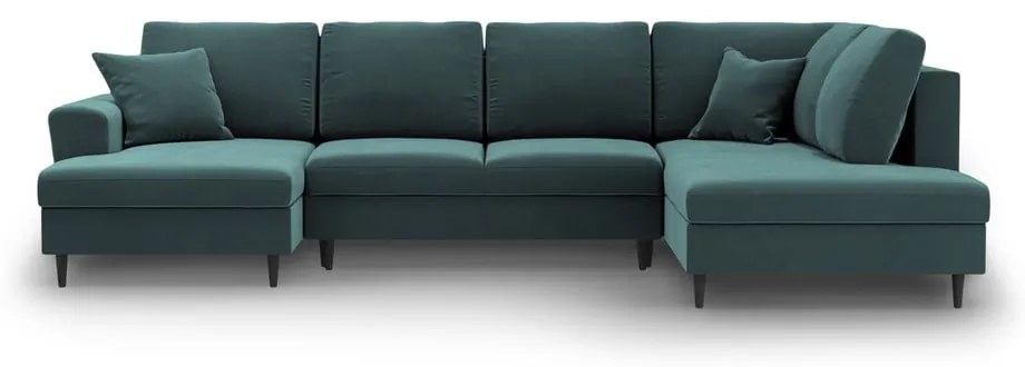 Zamatová rozkladacia/s úložným priestorom rohová pohovka v petrolejovej farbe (pravý roh/do "U") Kyoto – Cosmopolitan Design