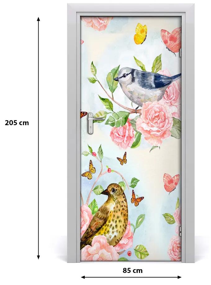 Samolepiace fototapety na dvere Vtáky motýle ruže 85x205 cm