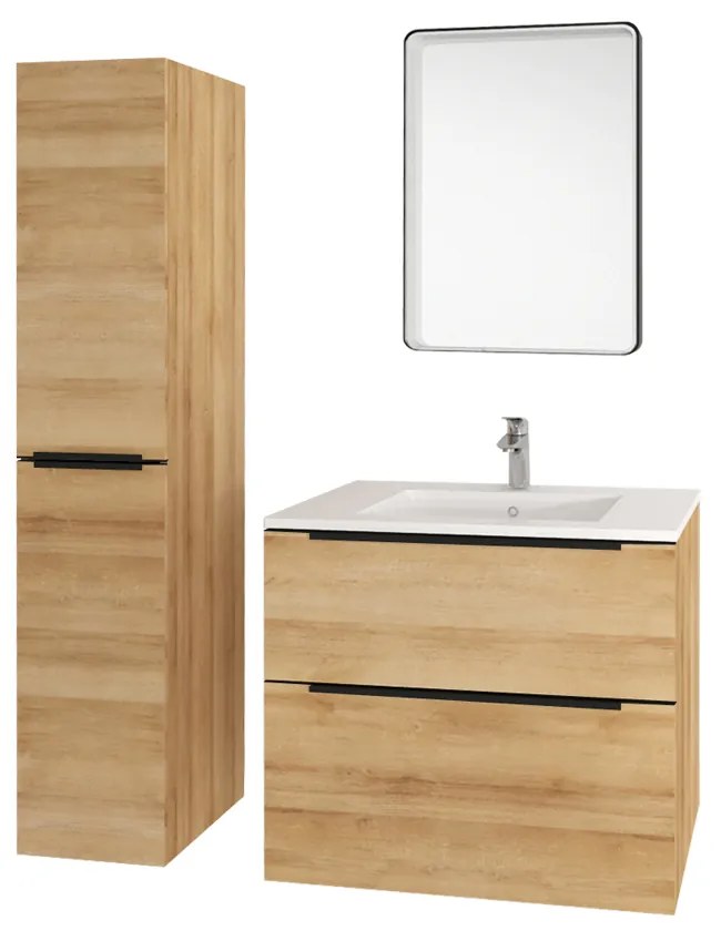 Mereo, Mereo Mailo, kúpeľňová skrinka vysoká 170 cm, čierne madlo, Multidecor, Jaseň horský, MER-CN594LPBJASH