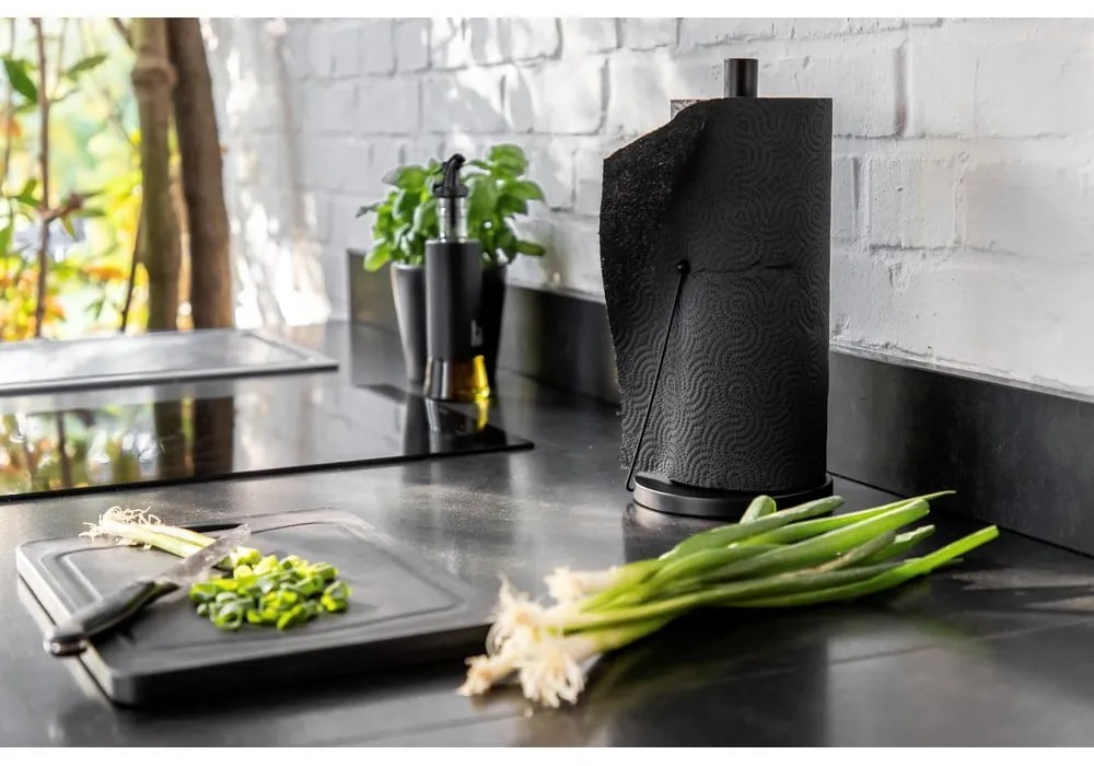 Čierny kovový držiak na kuchynské rolky Wenko Black Outdoor Kitchen Clayton