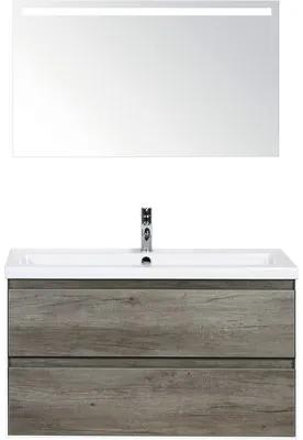 Kúpeľňový nábytkový set Evora 100 cm s keramickým umývadlom dub Nebraska a zrkadlom s LED osvetlením