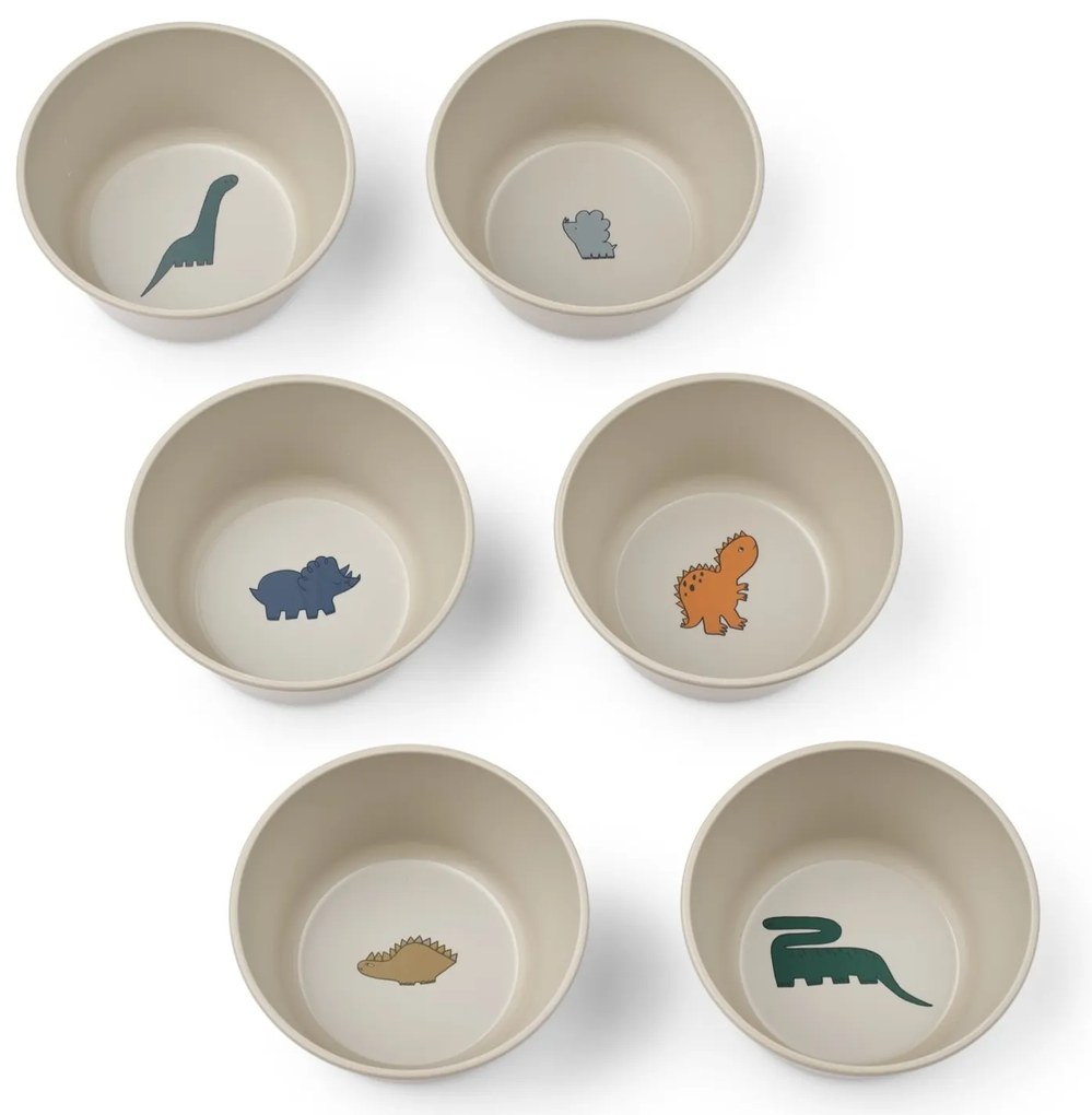 LIEWOOD Plastová miska Cees Dinosaurus / Mist – set 6 ks