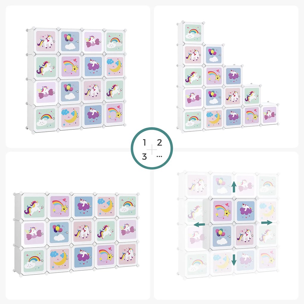 Detský modulárny regál Jefra 123 cm jednorožce