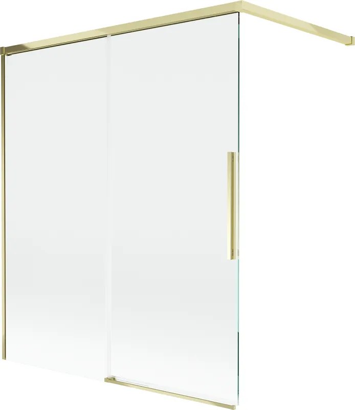 Mexen Rox, 2-krídlová posuvná vaňová zástena 140 x 150 cm, 8mm číre sklo, zlatý lesklý profil, 8C9-140-003-50-00