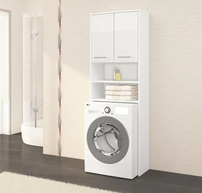 Kúpeľňová skrinka nad práčku FIN biela, lesk
