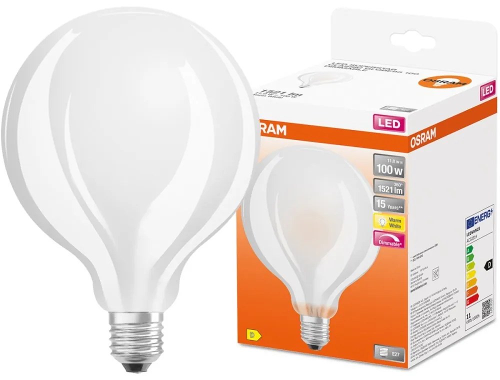 LED žiarovka E27 G95 11W = 100W 1521lm 2700K Warm 300° Filament Dimmable OSRAM SUPER STAR