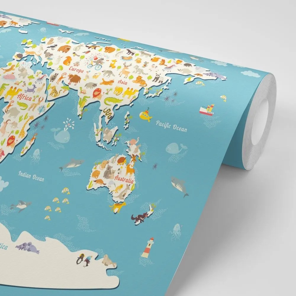 Samolepiaca tapeta detská mapa so zvieratkami - 300x200