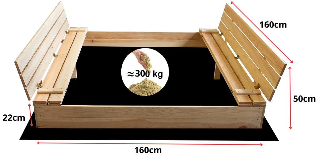 Drevené pieskovisko s lavičkami 150 cm