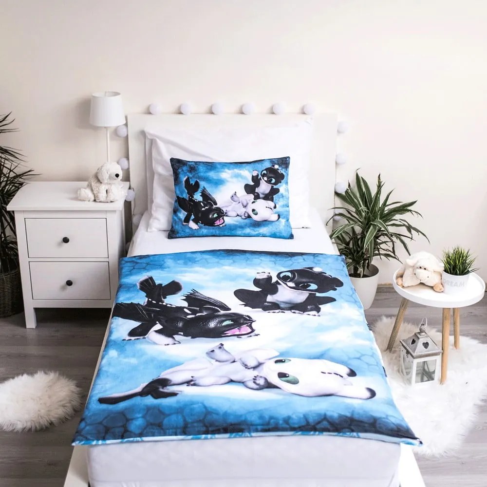 Modré bavlnené detské obliečky do postieľky 100x135 cm How to Train Your Dragon Babies