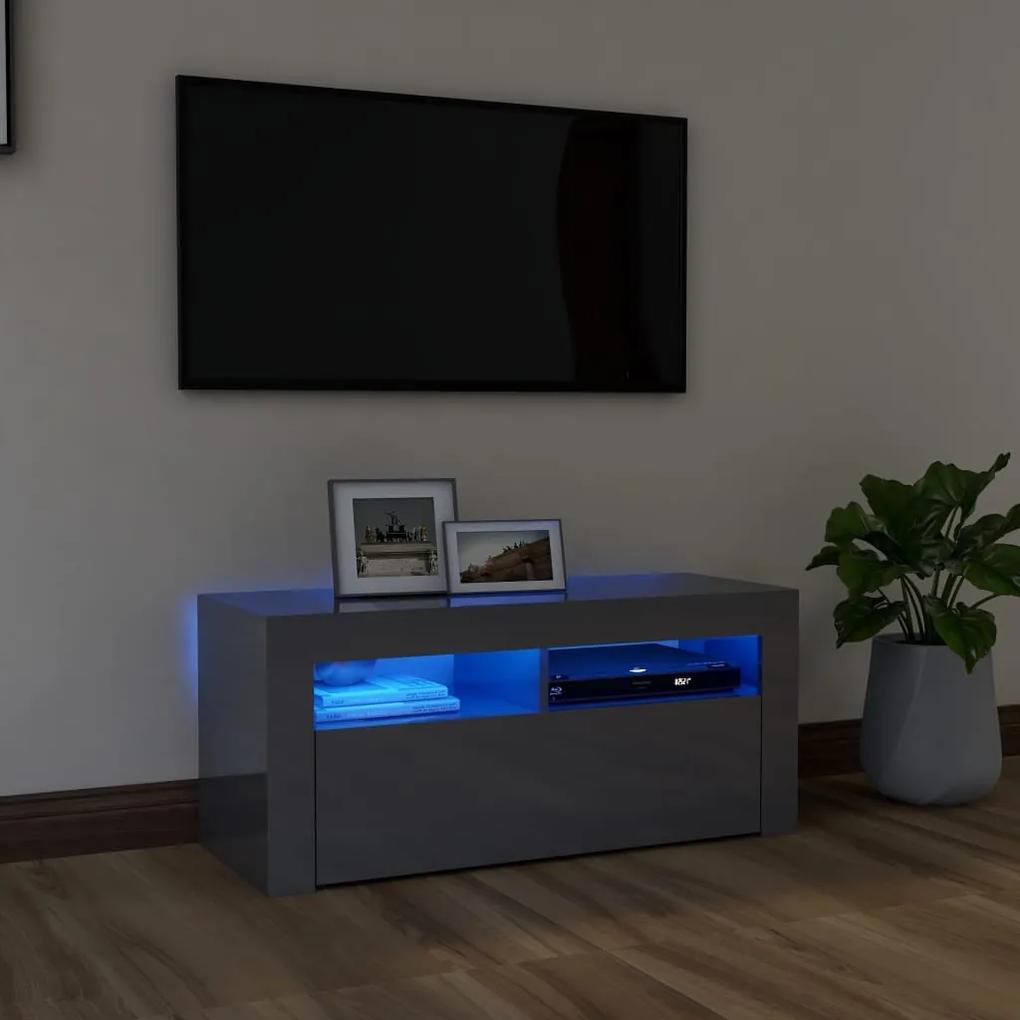 TV skrinka s LED svetlami lesklá sivá 90x35x40 cm