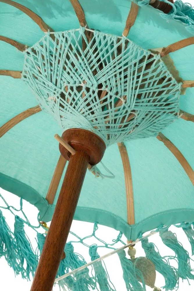 Modrý slnečník na stôl so strapcami a drevenou tyčou Dayu Wood - ∅ 14*85 cm