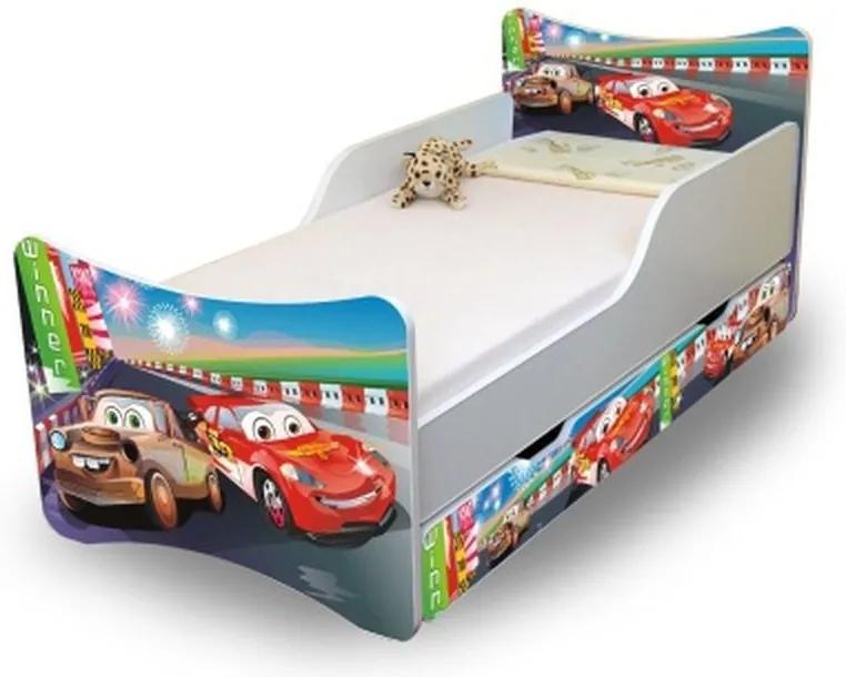 MAXMAX Detská posteľ so zásuvkou 160x70 cm - AUTA II. 160x70 pre chlapca ÁNO multicolor