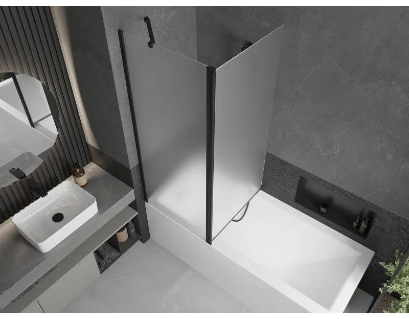 Mexen Flip, 1-krídlová vaňová zástena 140 x 150 cm, 6 mm námraza sklo, čierny profil, 894-140-101-70-30
