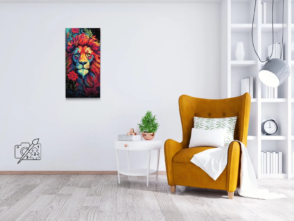 Gario Diamantové maľovanie Lev v kvetoch Rozmery: 40 x 80 cm, Rámovanie: Iba zrolované plátno, Diamanty: Okrúhle