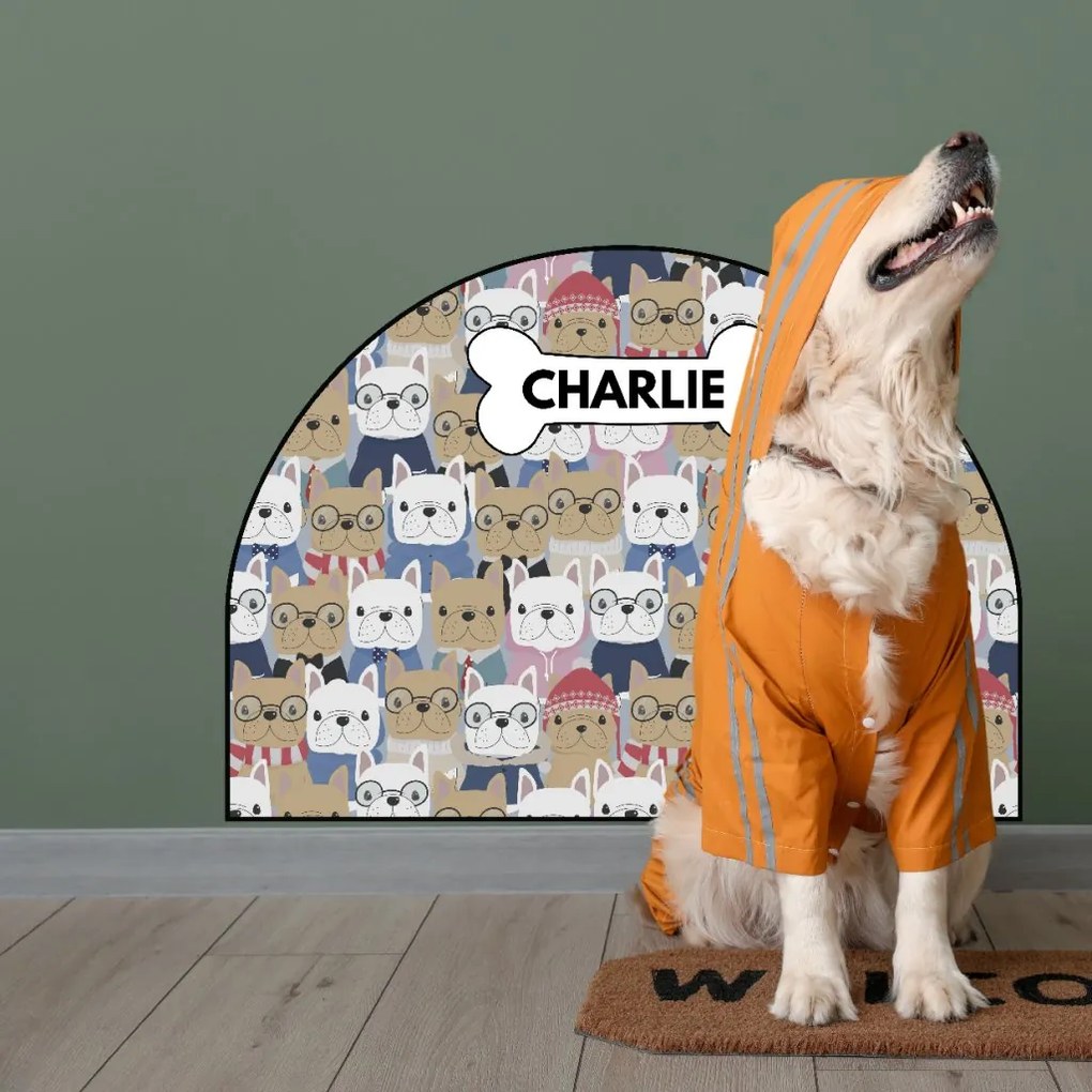 PIPPER. Ochranná textilná nálepka na stenu - Oblúk - Buldočky Veľkosť: 83x60cm, Motív: s menom