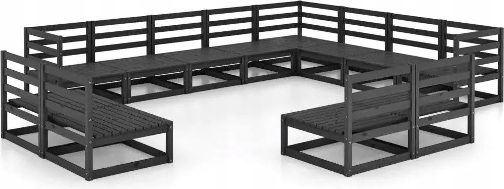 vidaXL 12-dielna sedacia súprava do záhrady, čierna, borovicové drevo