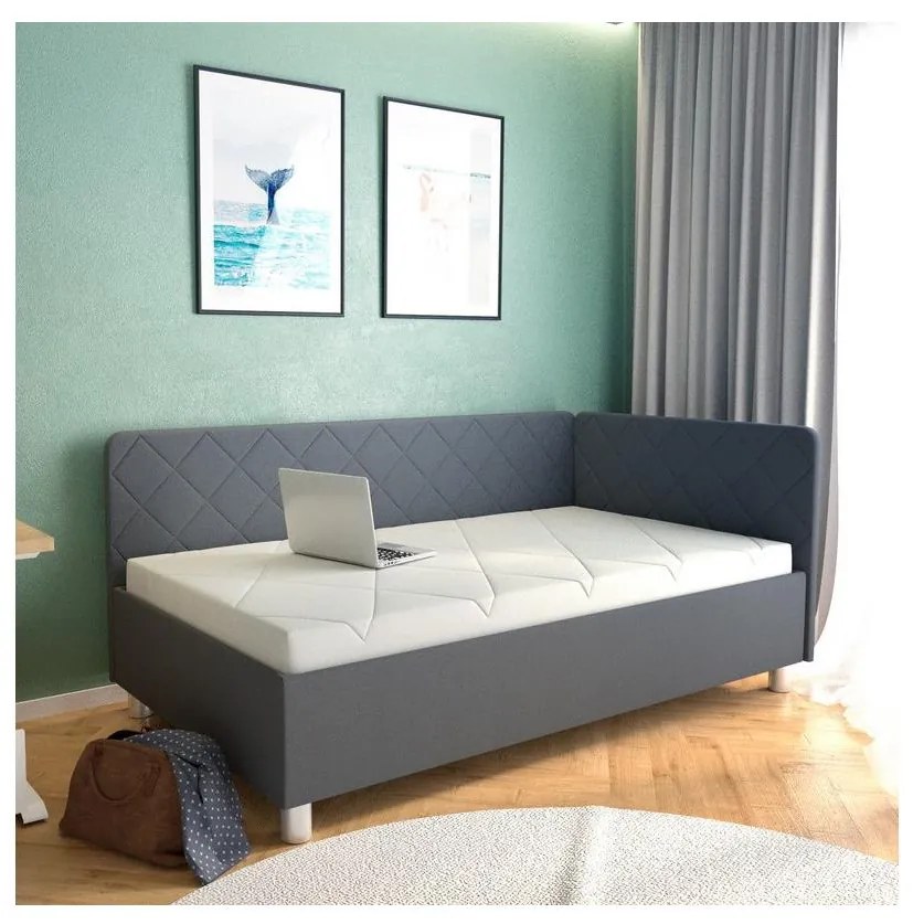 Čalúnená válenda s úložným priestorom a matracom EMILE 110x200 cm sivá