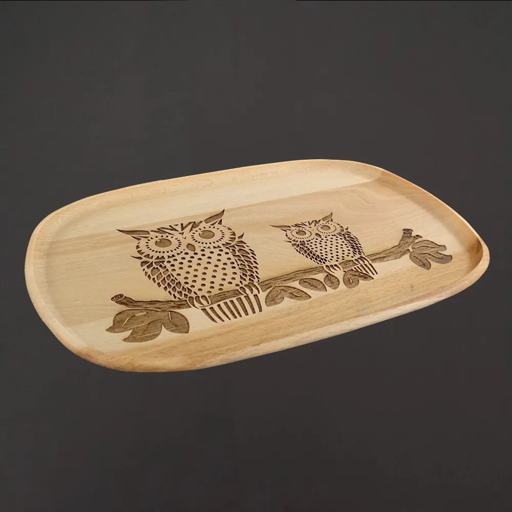 AMADEA Drevený servírovací podnos sovy, masívne drevo, 25 cm